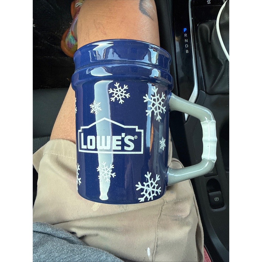 Lowes Home Improvement Holiday Snowflake Coffee Mug Blue Ceramic Bucket Style